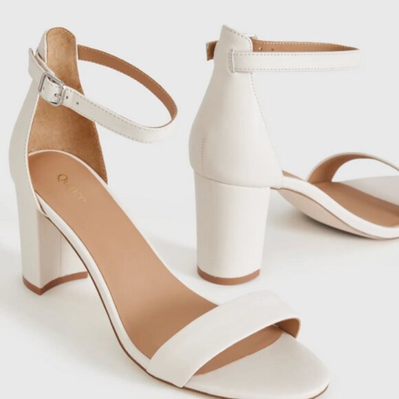 Quince Italian Leather 65mm Block Heel Bone Color Women’s Size 8 New with Box - Picture 12 of 15